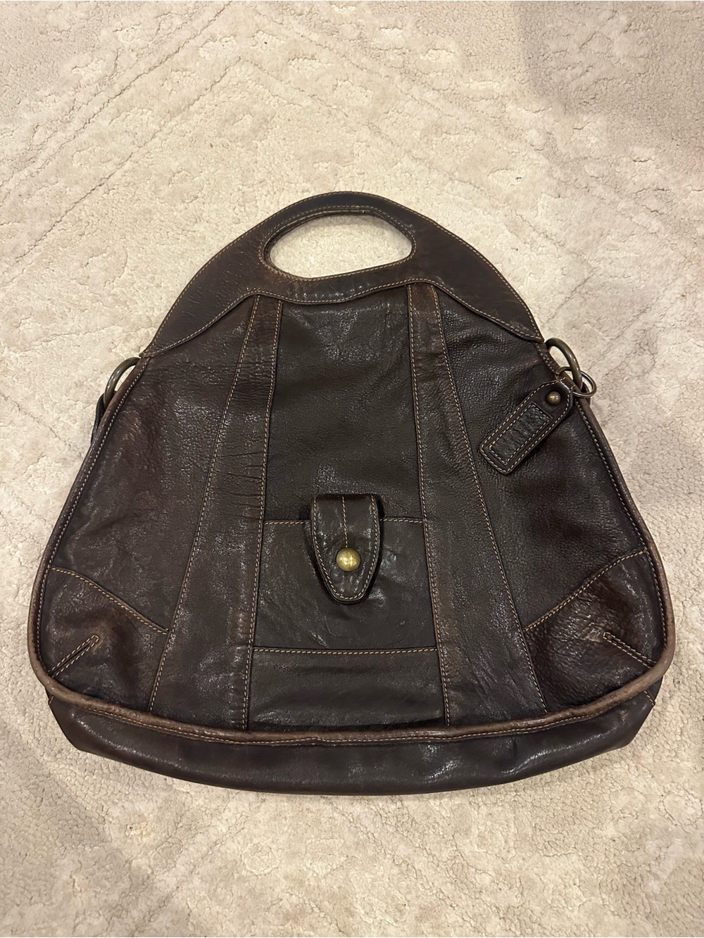 Structured Leather Hobo Bag in Dark Brown